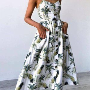 Women Summer Sunflower Print Spaghetti Straps Sexy